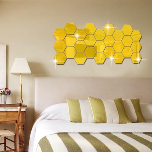12-teiliges Set mit stilvollen sechseckigen Spiegeln aus Acryl, perfekte dekorative Note für Ihr Zuhause (Gold) von UTTASU