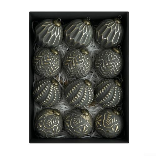 12er Set Rustikale Feiertags-Ornamente mit Vintage-Look und Aufhängeschlaufen für Weihnachtsbaumschmuck (schwarz) von UTTASU