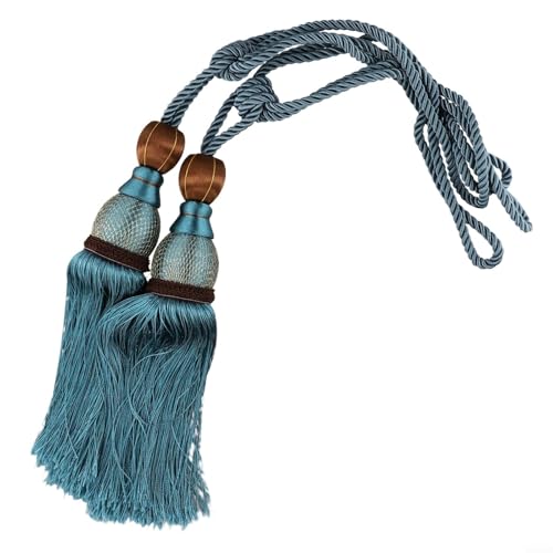 2 x funktionale Vorhangseile mit Kugelquasten für den kompletten Look (blau) von UTTASU