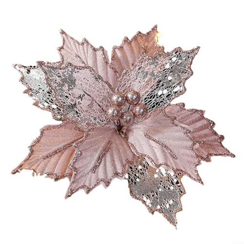 24 cm dekorative Glitzer-Weihnachtsstern-Blume für Weihnachtsbaum, verschönern Sie Ihre Urlaubsdekoration mit Stil (Rosa) von UTTASU