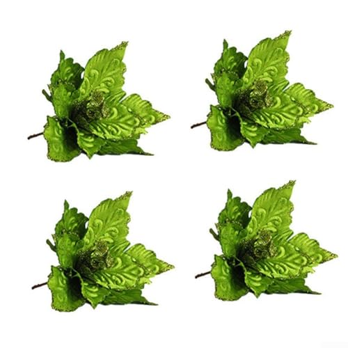 4 Stück Wiederverwendbare Weihnachten Hängende Blumen für Baumschmuck Tuch Wasserdicht und Wetterfest Künstliche Blumen Perfekt für Feiertagsfeiern (Grün) von UTTASU