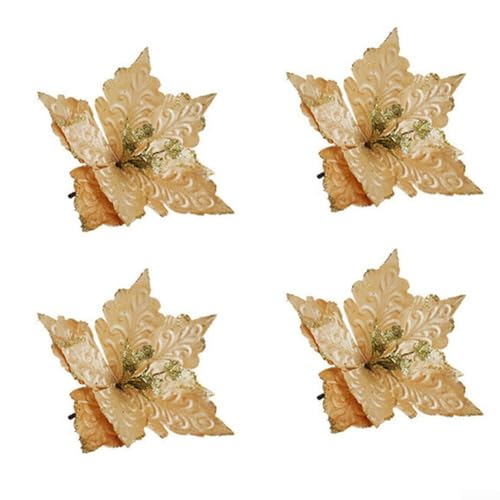 4 Stück Wiederverwendbare Weihnachten Hängende Blumen für Baumschmuck Tuch Wasserdicht und Wetterfest Künstliche Blumen Perfekt für Feiertagsfeiern (Khaki) von UTTASU