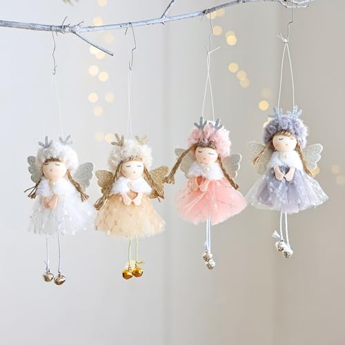 4-teiliges Weihnachtsengel Mädchen hängende Ornamente Set, Kunststoff und Stoff festliche Baumschmuck für Zuhause, Fenster und Kaminsims Display in mehreren Farben von UTTASU