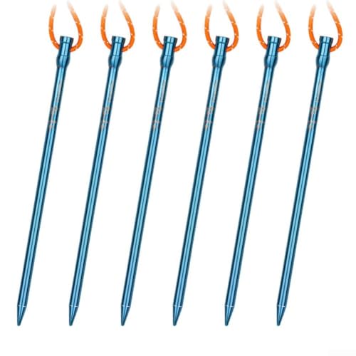 6 Stück ultraleichte Metall-Zeltheringe mit reflektierendem Seil für Outdoor-Camping und Wandern (blau) von UTTASU