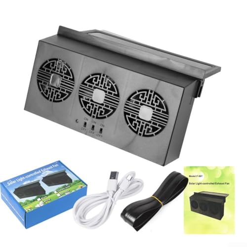 Auto-Abluftventilator mit Solarenergie und USB-Backup für Weitwinkel-Saugung, Dual-K-Belüftung und leisen Betrieb während der Reise oder beim Parken (schwarz) von UTTASU