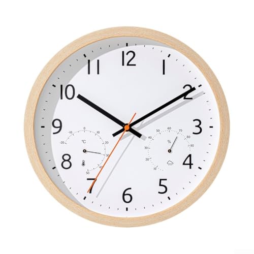 Batteriebetriebene Quarz-Wanduhr mit integriertem Thermometer und Hygrometer, 30,5 cm, nicht tickend, geeignet für Büro, Schlafzimmer und Arbeitszimmer (C) von UTTASU