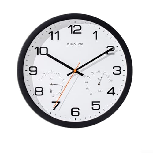 Batteriebetriebene Quarz-Wanduhr mit integriertem Thermometer und Hygrometer, 30,5 cm, nicht tickend, geeignet für Büro, Schlafzimmer und Arbeitszimmer (D) von UTTASU