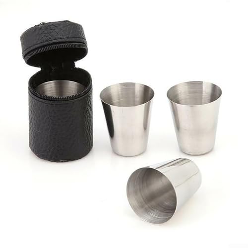 Campsite Essential Edelstahl-Trinkbecher mit praktischer Aufbewahrungstasche (30 ml), 4 Stück von UTTASU