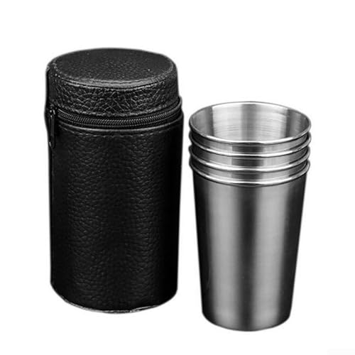 Campsite Essential Edelstahl-Trinkbecher mit praktischer Aufbewahrungstasche (70 ml), 4 Stück von UTTASU
