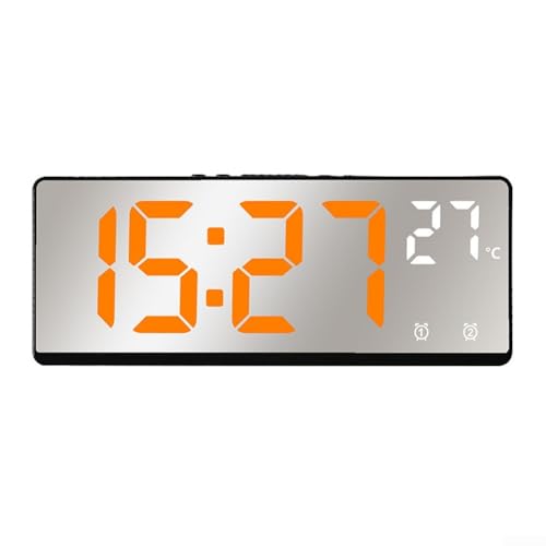 Cleveres Design: Der interaktive Nachttisch-Alarm im Spiegel-Stil, der Zeit und Temperatur mühelos anzeigt (orange) von UTTASU