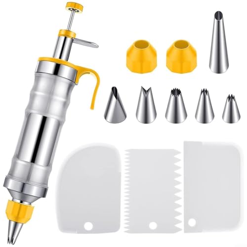DIY Dessert Decorating Set Churro Maker Machine Cake Cream Piping Kit With 6 Interchangeable Tips 2 Couplers 3 Scrapers For Birthday Party Gathering Professional Baker Home Enthusiast(Yellow) von UTTASU