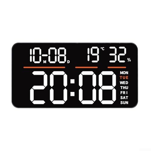 Digitale LED-Wanduhr mit großem Bildschirm, Dual-Alarme konfigurierbar für Wochentage, digitaler Kalender, Temperatur, Luftfeuchtigkeit und Countdown-Timer-Funktionen (weiß) von UTTASU