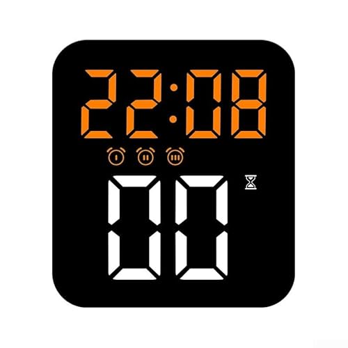Digitaler LED-Wecker mit drei Alarmen und großem Display mit Anzeige von Uhrzeit, Datum und Temperatur, dreistufige Helligkeitseinstellung und flexible Montagemöglichkeiten (orange) von UTTASU