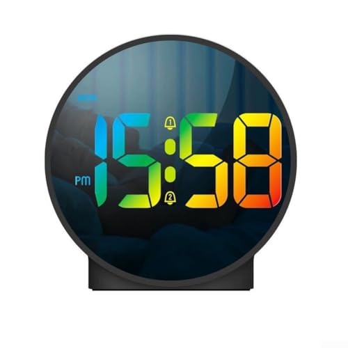 Digitaler Wecker mit buntem gebogenem LED-Design, Dual-Alarm-Funktion, energieeffiziente USB- oder batteriebetriebene Optionen (schwarz) von UTTASU