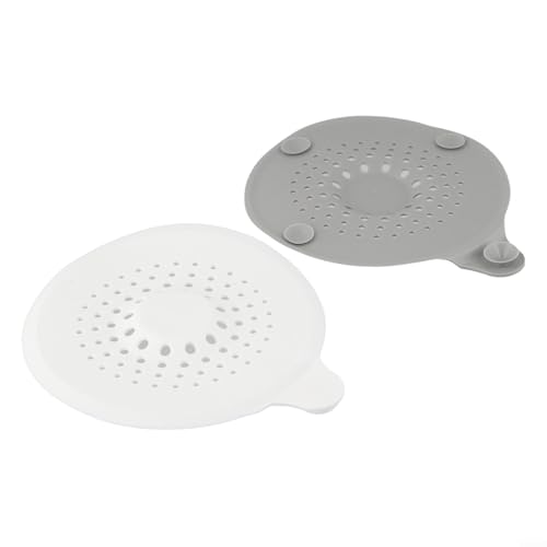 Duschablaufabdeckung Haarstopper mit starkem Saugnapf, Silikon-Spülbeckensiebschutz, Filterfalle für Haarauffangen und Abflusswartung in Bad und Küche (weiß + grau) von UTTASU