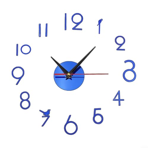 Einzigartige stille DIY Wanduhr Rahmenloses Design mit benutzerdefinierten Zahlenaufklebern für Heimdekoration (Blau) von UTTASU