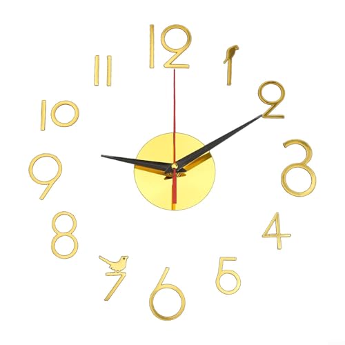 Einzigartige stille DIY Wanduhr Rahmenloses Design mit benutzerdefinierten Zahlenaufklebern für Heimdekoration (Gold) von UTTASU