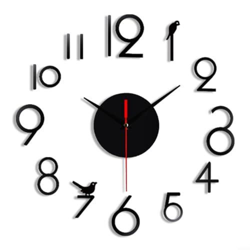 Einzigartige stille DIY Wanduhr Rahmenloses Design mit benutzerdefinierten Zahlenaufklebern für Heimdekoration (Schwarz) von UTTASU