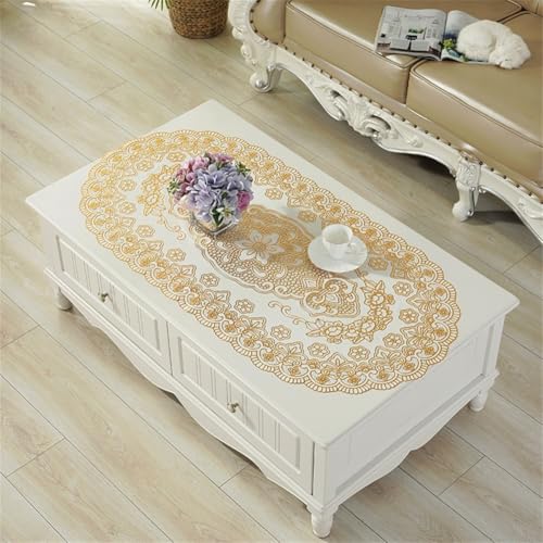 Goldene gemusterte wasserdichte Tischdecke, elegante Spitzen-Tischmatte, 60 x 100 cm (Nr. 3) von UTTASU