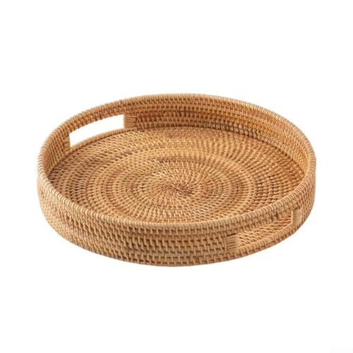 Handgewebtes Rattan-Tablett zum Servieren, Aufbewahren und als Heimdekoration, geeignet für Picknicks und Küche (30 cm) von UTTASU