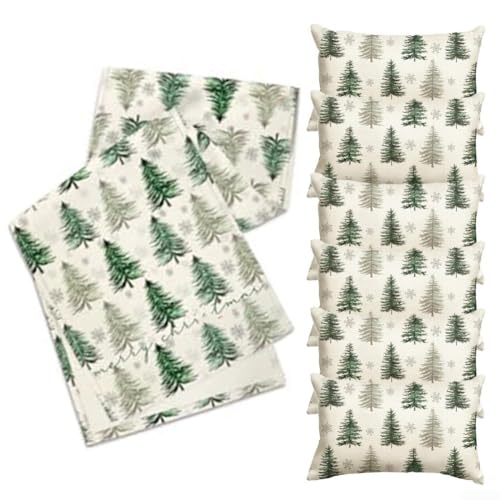 Kreative Urlaubsdekoration, elegantes Schneeflocken-Design auf Tischläufer und passendem Kissenbezug-Set erhältlich (1 + 6) von UTTASU