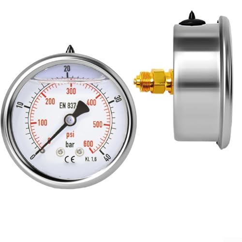 Manometer 0 100 Bar PSI 60 mm Zifferblatt Glycerin gefüllt mit Messinganschluss geeignet für Industrie und Forschung (0-40 Bar) von UTTASU