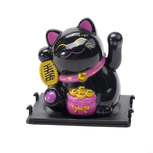 Niedliche Solar winkende Katze Figur für Auto und Haus, bringt positive Energie und Reichtum (Lucky Bag-Schwarz) von UTTASU
