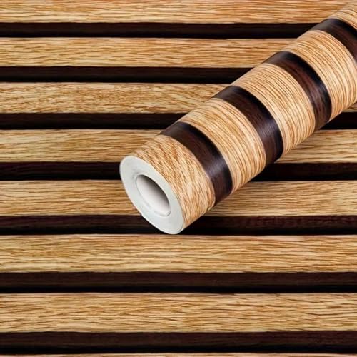 Peel and Wood Lamellentapete, selbstklebende und entfernbare PVC-Wand, resistent gegen Wasser und Öl, geeignet für flache Wände und verschiedene Möbel (10) von UTTASU