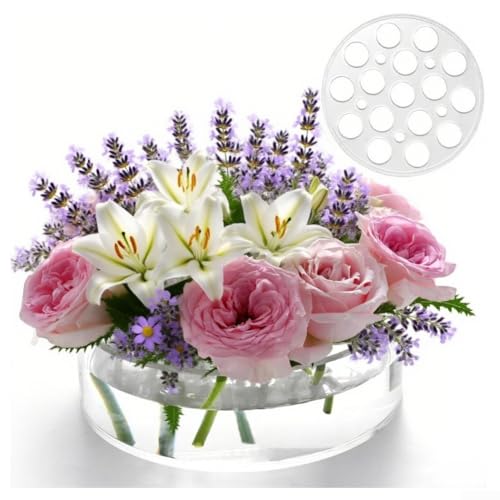 Robuste Acryl-Blumenvase mit auslaufsicherem Design und 16 großen Löchern, geeignet für dicke und zarte Stiele mit einfachem Deckelzugang von UTTASU
