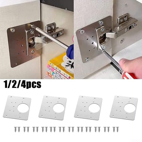 Scharnier-Reparaturplatte für Möbel, Schrank, Tür, Schublade, rostbeständiges Edelstahlmaterial, mit Befestigungsschrauben-Set (2 Stück) von UTTASU