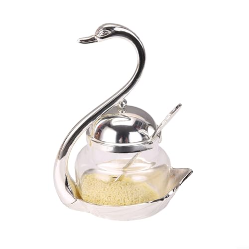 Schönes Schwan-Glas für Gewürze mit Servierlöffel, verbessern Sie die Eleganz Ihrer Küche (B) von UTTASU