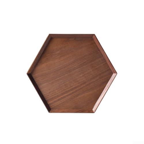 Sechseckiges Serviertablett aus Walnussholz mit gebogenen Kanten für stabiles Essen und Partys, Geschirrständer geeignet für Tee, Buffet und den täglichen Gebrauch (22 cm) von UTTASU
