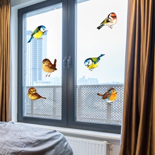 Set mit 6 Vogel-Aufklebern für Fenster, elektrostatische Anti-Kollisions-Aufkleber mit lebendigem Druckdesign (#3) von UTTASU