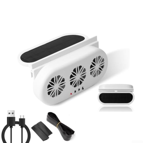 Solarbetriebener Fahrzeugabluftventilator mit USB-Kabel Netzteil 3 Motor 3 K Design 5000 U/min für Kühlung und Belüftung von Limousinen SUVs und LKWs (Weiß) von UTTASU