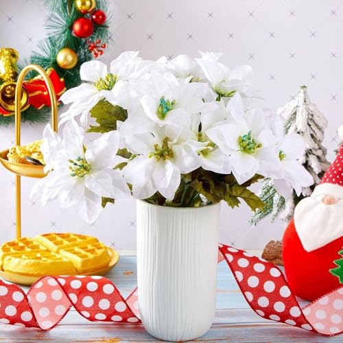 Stilvolle künstliche Weihnachtsblumen, Set mit sechs Blumensträußen, jeweils mit sieben wunderschön gearbeiteten Blütenköpfen (weiß) von UTTASU
