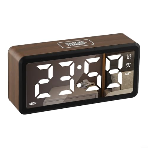 Stilvoller digitaler LED-Wecker mit 5 Helligkeitsstufen, benutzerfreundlicher Oberfläche und praktischer Schlummerfunktion (braun) von UTTASU
