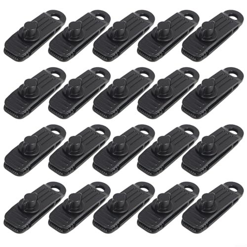 Tarp Clips Heavy Duty Klemmen Set mit Krokodilmaul Design Zeltverschlüsse für Camping Outdoor Baldachin Markise Pool Abdeckung Schatten Shelter Bungee Cord Seil 20 Stück (schwarz) von UTTASU