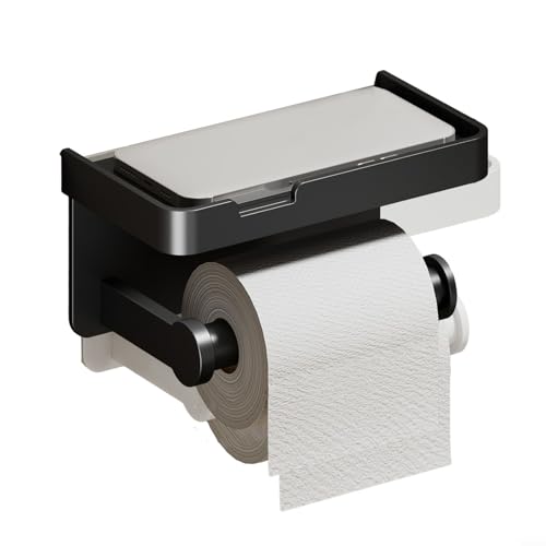 Toilettenpapierhalter, selbstklebender Toilettenpapierhalter, Weltraum, Aluminium, Badezimmer-Wandhalterung, WC-Papierhalter, Regal, grau (schwarz) von UTTASU