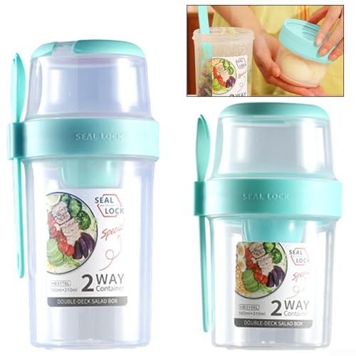 Tragbare Snack-Behälter, 2 auslaufsichere Salatbecher mit integriertem Löffel, ideal für gesunde Snacks überall hin mitzunehmen von UTTASU