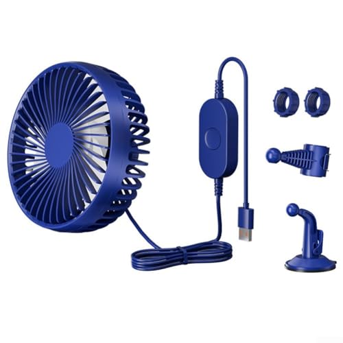 Tragbarer Auto-Ventilator mit 12 V/24 V Kompatibilität, 3 Geschwindigkeitsstufen und stabiler Saugnapf-Basis (blau) von UTTASU