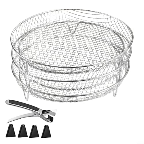 UTTASU 3-lagiges stapelbares Gitterkorb-Set aus Edelstahl, kompatibel mit Heißluftfritteusen-Dampfgarer, spülmaschinenfest mit Gitter-Design für verbesserte Luftzirkulation (kreisförmig) von UTTASU