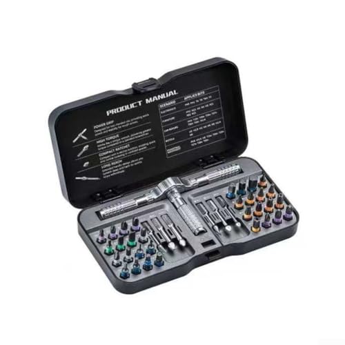 UTTASU 40-in-1 Ratschen-Schraubendreher-Set mit 6 langen & 32 kurzen Bits, 40N Drehmoment für Kreuzschlitz-Flachkopf-Sechskant-Werkzeugstahl, schwarze Phosphatbeschichtung für DIY-Möbelmontage von UTTASU