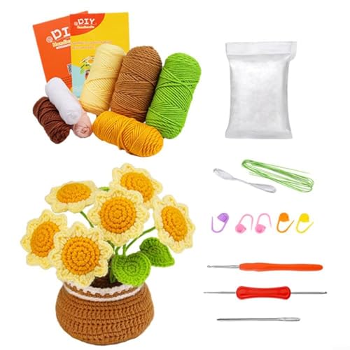UTTASU DIY Häkel-Blumentopf-Set für Anfänger mit Schritt-für-Schritt-Anleitung Video-Tutorial handgefertigtes Bastelset mit Garn-Häkelnadeln (B) von UTTASU