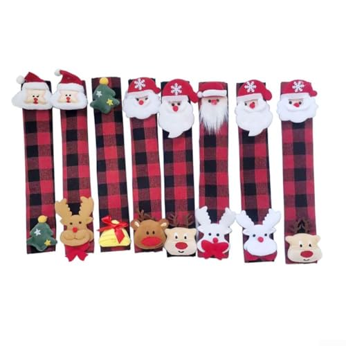 UTTASU Dekoratives Kühlschrank-Türgriff-Abdeckungs-Set, Vliesstoff, Küchengeräte-Protektoren mit 3D-Weihnachtsmann, Schneemann, Elch, Design für Kühlschrank, Mikrowelle, Backofen (8 Stück) von UTTASU