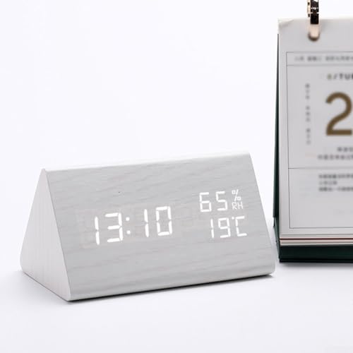 UTTASU Digitaler Wecker aus Holz, digitaler Wecker mit LCD-Hintergrundbeleuchtung, Feuchtigkeits- und Temperaturerkennung, 12–24-Stunden-Format, für Schreibtischdekoration, Zuhause, Wohnzimmer (weiß) UTTASU Digitaler Wecker aus Holz, digitaler Wecker mit LCD-Hintergrundbeleuchtung, Feuchtigkeits- und Temperaturerkennung, 12–24-Stunden-Format, für Schreibtischdekoration, Zuhause, Wohnzimmer (weiß) von UTTASU