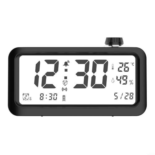UTTASU Intelligenter lichtempfindlicher Wecker mit LCD-Display für Studenten, Temperatur- und Feuchtigkeitssensor, mehrere Alarme, Schlummerfunktion, einstellbare Helligkeit (schwarz) von UTTASU
