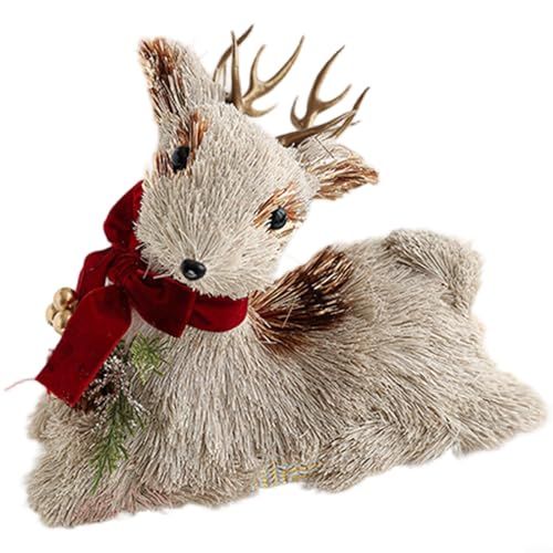 UTTASU Schaumstoff-Weihnachtselch-Plüschpuppe, skandinavischer Stil, Tischdekoration, Dekoration für Fenster oder Baumdekoration, graue Urlaubsfigur (Fliege sitzender Elch) von UTTASU
