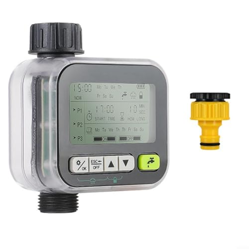 UTTASU Smart Garden Automatischer Wasser-Timer, digitaler Bewässerungsregler mit 6 Programmiermodi, LCD-Display, Regensensor, Kindersicherung für Schlauch-Sprinkler-System (transparent) von UTTASU