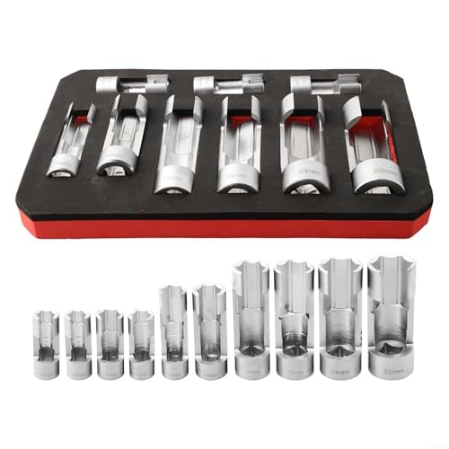 UTTASU Steckschlüssel-Set 10-22mm 1/4 3/8 1/2 Zoll Antrieb Diesel Injektor Kraftstoffleitung Steckschlüssel Chrom-Vanadium-Stahl 9-teilig Für Sensoranschlüsse ABS-Rohre von UTTASU
