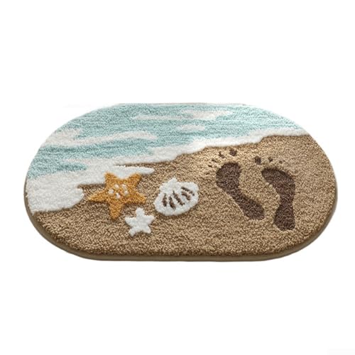 UltraPlush Mikrofaser-Badteppich mit Strand-Druck, saugfähige und rutschfeste TPR-Unterseite, maschinenwaschbar, Bodenmatte für verschiedene Heimumgebungen (rechteckig) von UTTASU